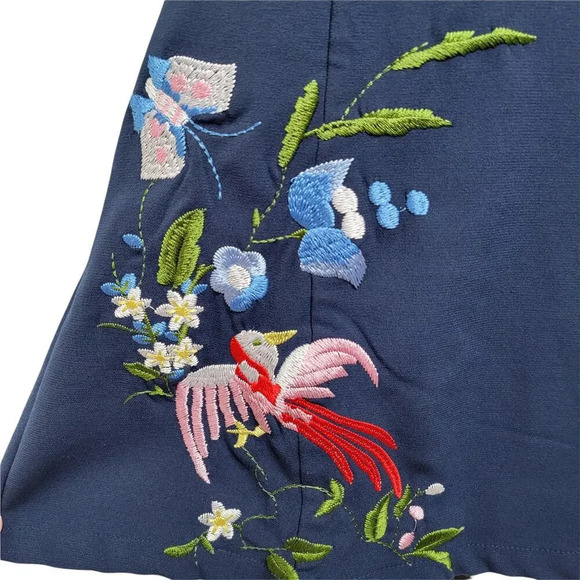 D & R Classic Embroidered Floral Double Collar Dress Women's Plus Size XXL Blue - Picture 6 of 16